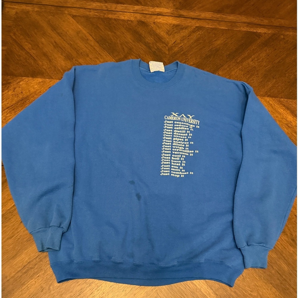 Vintage Hanes Heavyweight Cameron University Chemistry Sweatshirt Blue XL USA